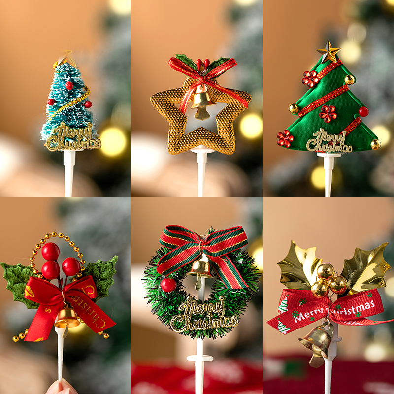 Christmas Cake Decoration Plug-in Board Swing Pint Tennis Red Birthday Strawberry Ta Stars Tree Cupcake Baking Cups Arrangement-Taobao