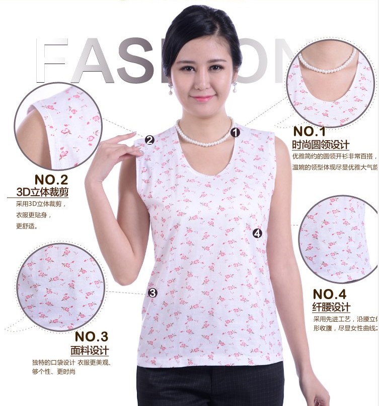 Áo vest nữ bằng vải cotton rộng vai bà già vest hẹp vai hoa cotton mẹ chồng áo vest áo lót bầu