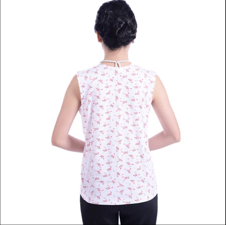 Áo vest nữ bằng vải cotton rộng vai bà già vest hẹp vai hoa cotton mẹ chồng áo vest