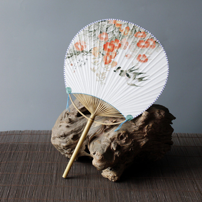 Palace fan printed rice paper fan dough fan calligraphy painting creation bamboo root fan handle male fan female flower beauty fan