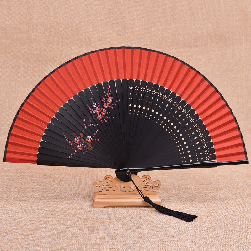 Big red gift fan Chinese style women's ancient style classical Han costume photography dance cheongsam craft hand spray painting