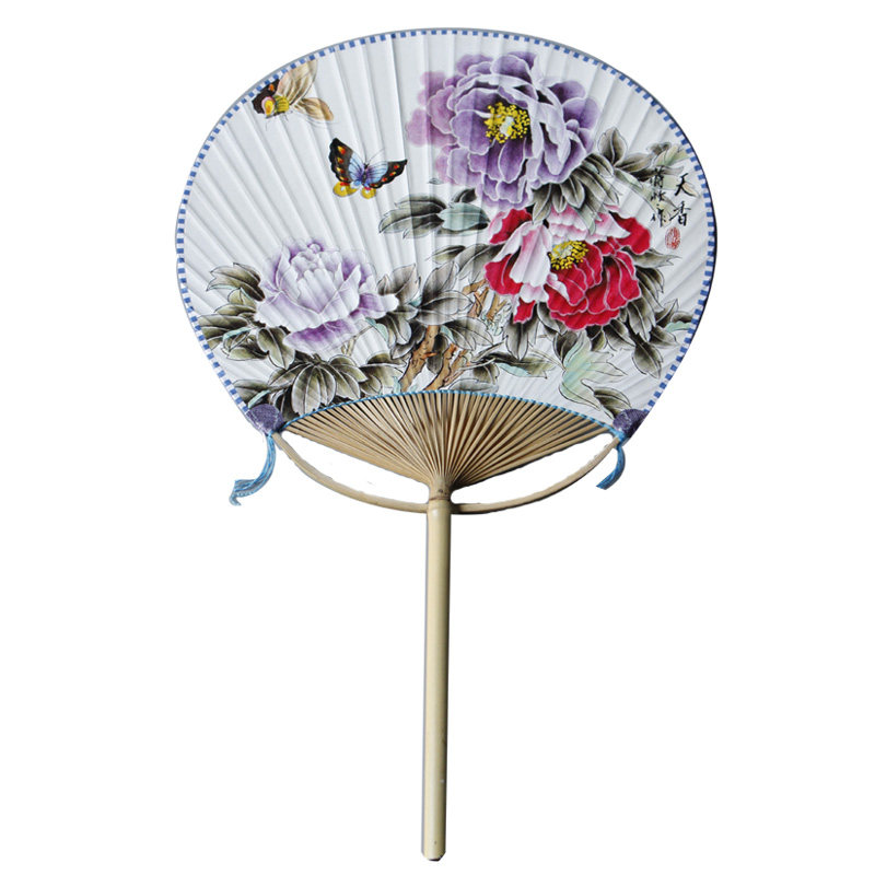 Palace fan printed rice paper fan dough fan calligraphy painting creation bamboo root fan handle male fan female flower beauty fan