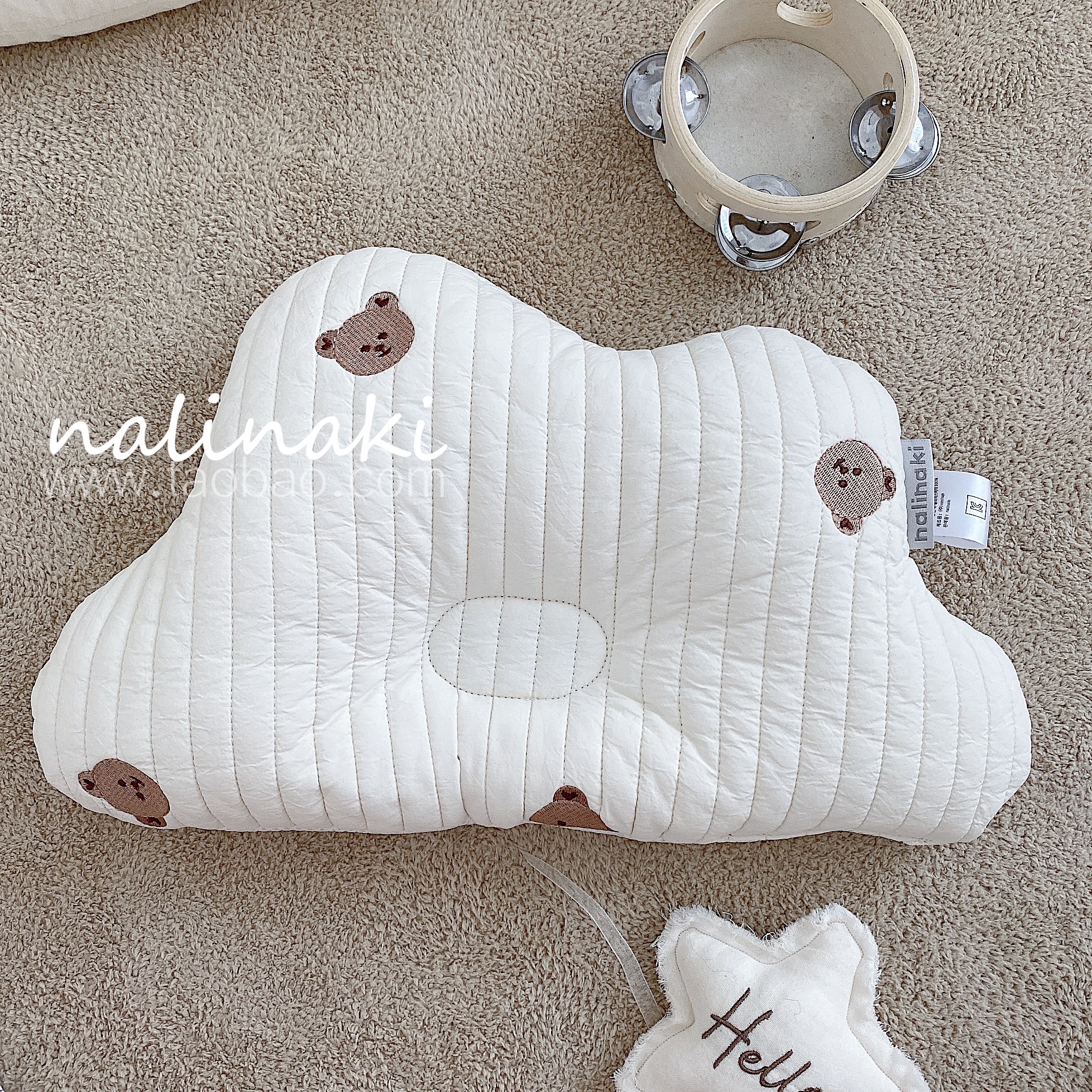 Nalinaki homemade Korean baby stereotyped cloud pillow cotton quilted baby shaping sleeping round head 3-12M