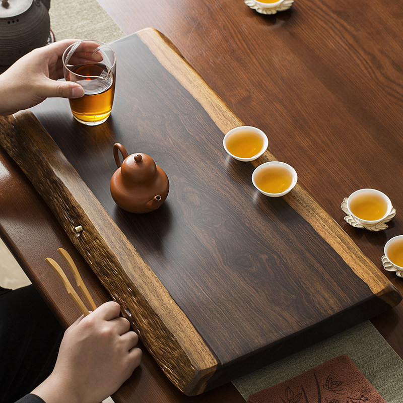 Log Tea Tray Home Whole Black Sandalwood Solid Wood Tea Table Natural Side Kung Fu Tea Set Group Drainage Type Tea Sea Nursery Tray