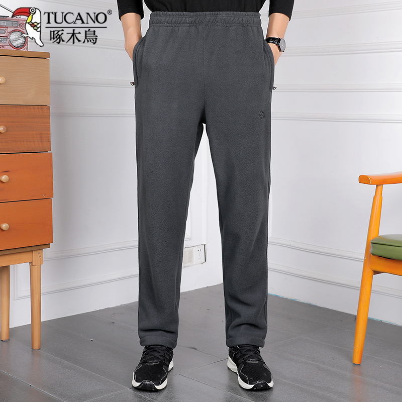 Woodpecker Dad's Autumn Fleece Casual Pants for Men, Autumn and Winter Thickened Lamb Fleece Pants for Middle-Aged and Elderly Men