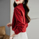 Red beautiful small shirt retro top women's long-sleeved spring and autumn new natal year shirt with embroidered shirt