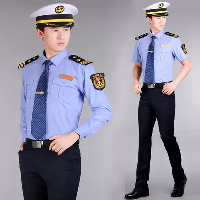 Jinhang 2020 new summer Seaman short shirt student yacht overalls captain nautical shirt set Blue