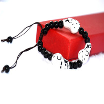 Jinhang European and American male skull bracelet Jade beads carved pirate captain bracelet Student personality lazy bracelet