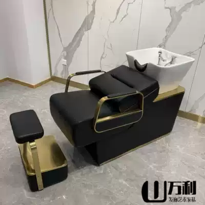 Net red shampoo bed shop special stainless steel hairdressing bed simple semi-lying hair salon shampoo bed ceramic basin