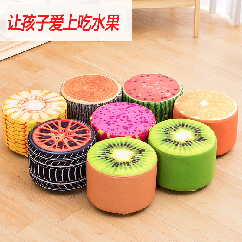 Fruit creative watermelon log soft stool cute shoe change children baby short pier lazy single stool mini home stool
