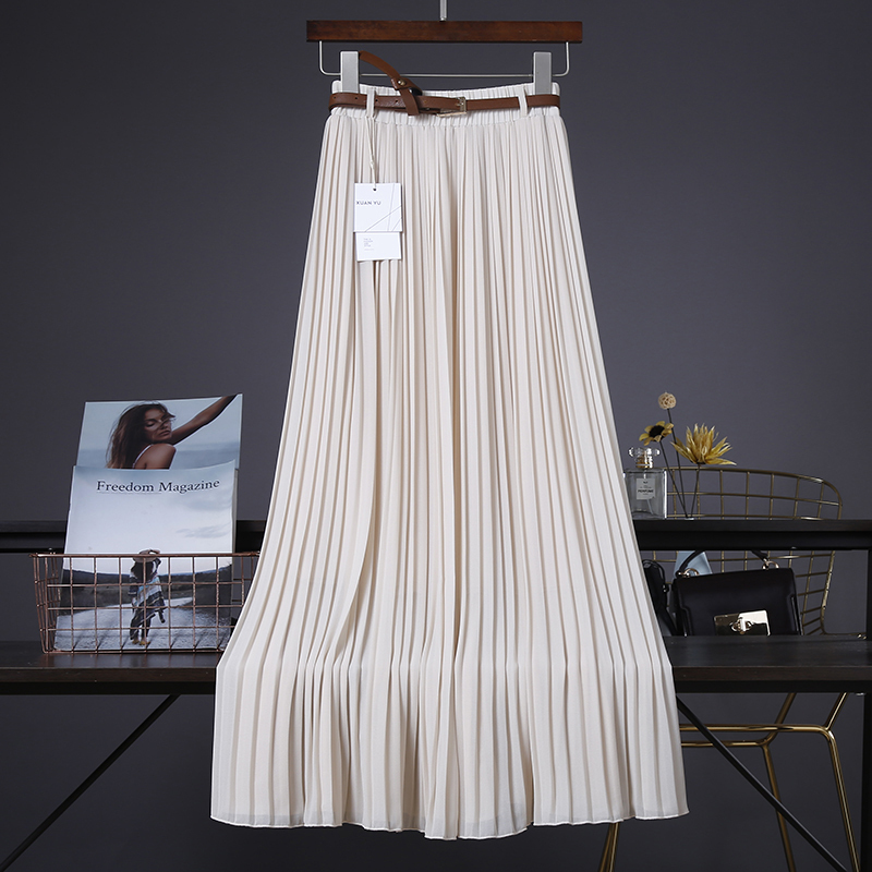 Pleated Skirt, High-Waisted A-Line Slimming Skirt, Women's Mid-Length, Large Hem, Flowing and Draping, Solid Color Chiffon Dance Long Skirt Pleated Skirt, High-Waisted A-Line Slimming Skirt, Women's Mid-Length, Large Hem, Flowing and Draping, Solid Color Chiffon Dance Long Skirt