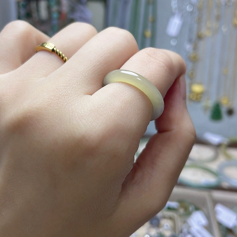 Natural Hetian Jade Milk Blue Gold Sugar 15 Yards Two-Color Ring