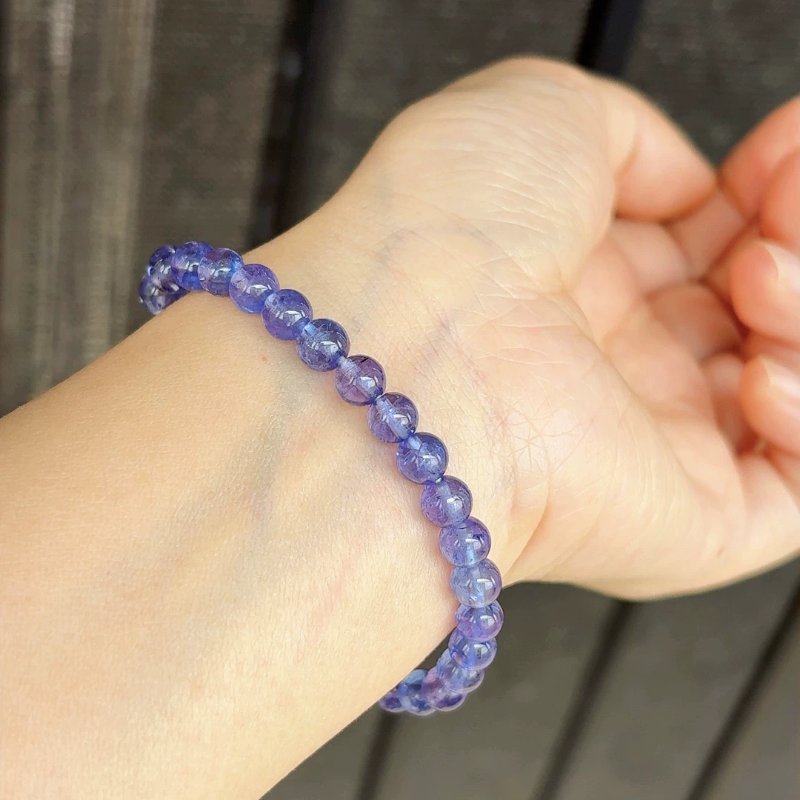 天然タンザナイトブレスレット、5.8mmブルータンザナイト（鑑定書付き、委託販売、返品・交換不可）