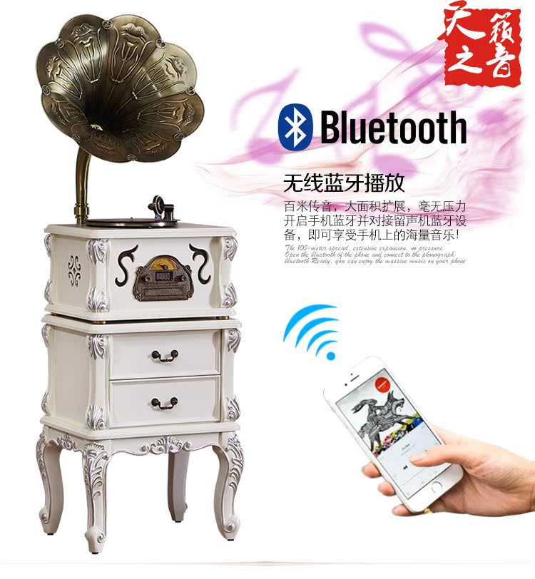 đầu đĩa than cho người mới chơi	 Gỗ rắn châu Âu sừng lớn máy ghi âm retro phòng khách nhà người Mỹ ghi đĩa vinyl máy ghi âm cũ - Máy hát 	đầu đĩa than liền amply