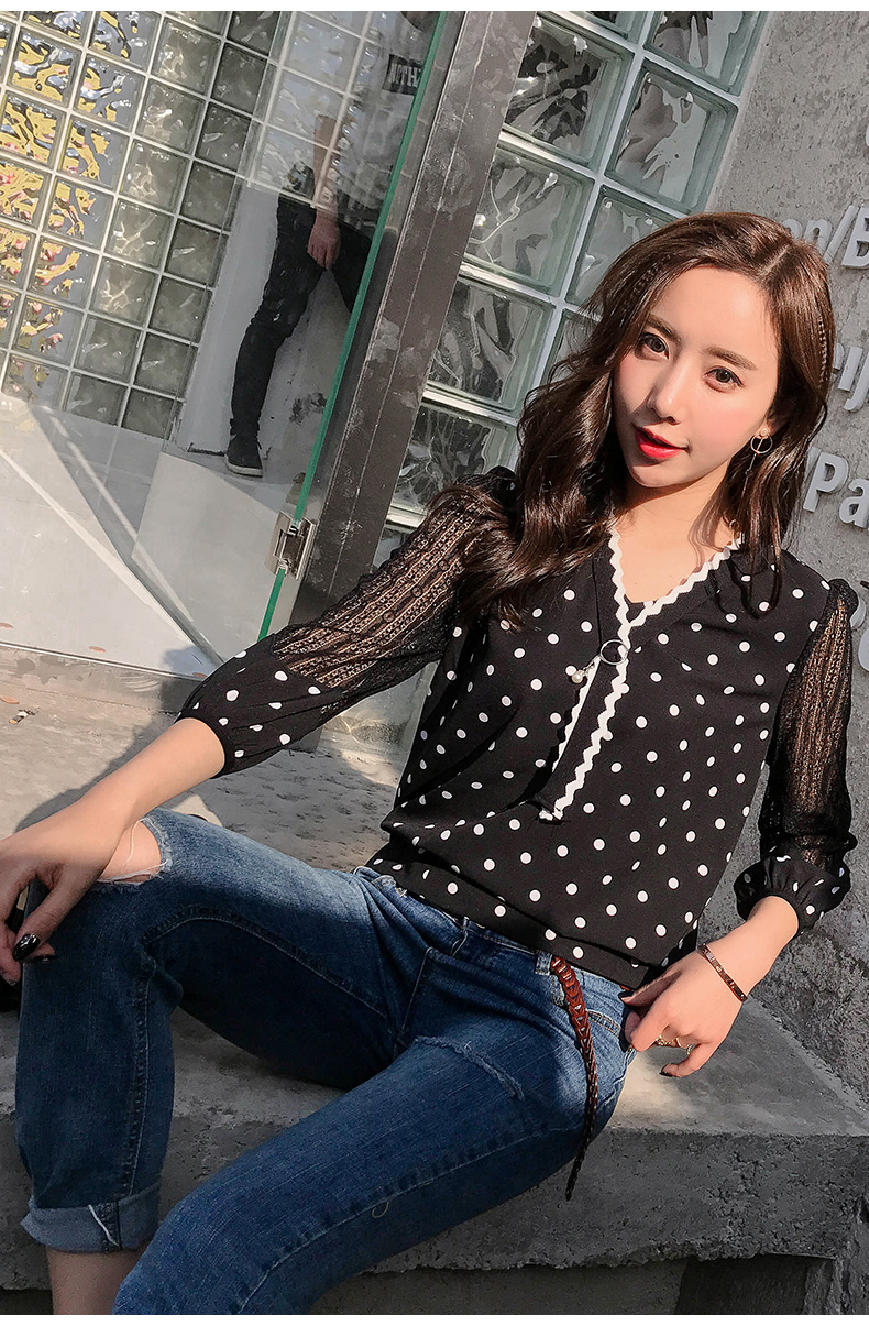 Áo phông voan chấm bi 2018 của Shim Shiman Jin mới nhất dành cho nữ áo sơ mi sọc nữ