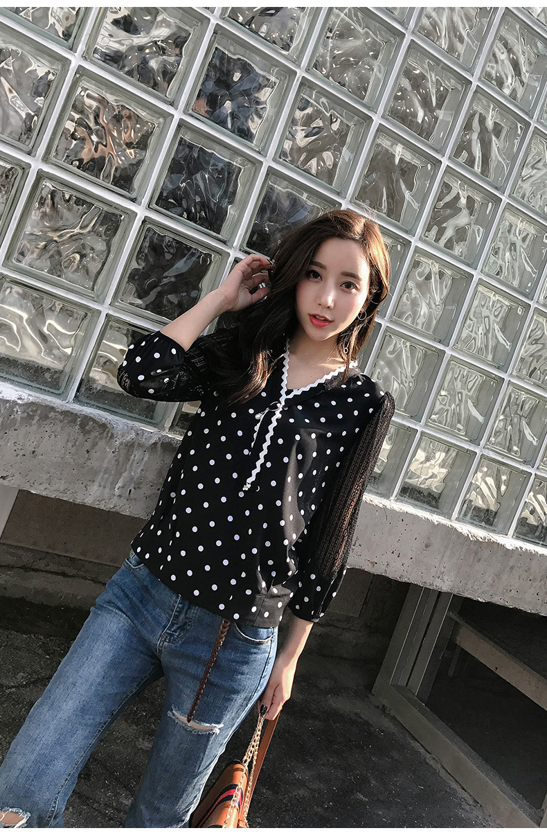 Áo phông voan chấm bi 2018 của Shim Shiman Jin mới nhất dành cho nữ áo sơ mi sọc nữ
