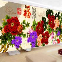 Cross embroidered 2022 lines embroidered with an embroidered auspicious and auspicious flower opening rich and expensive peony Flowers living room sharp itself embroidered