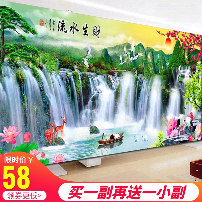 Thread embroidery cross stitch 2021 new living room full of embroidery welcoming guests loose water making money landscape landscape painting own hand embroidery