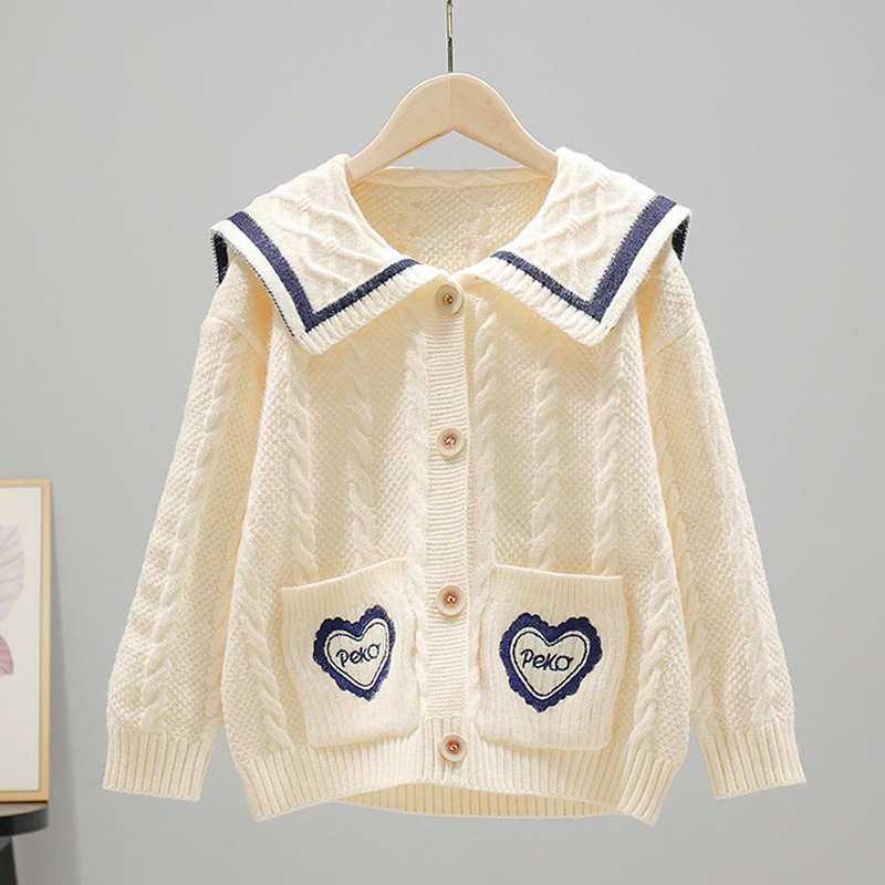 Girls' Cardigan Sweater Jacket Early Spring 2026 New Spring Children's Knitwear College Style Girls' Knitted Top Autumn