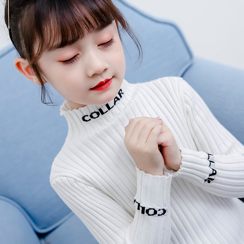 Girl's sweater Spring and fall Children's undershirt 2021 The new foreign pie is built with CUHK children knit half-high collar thin