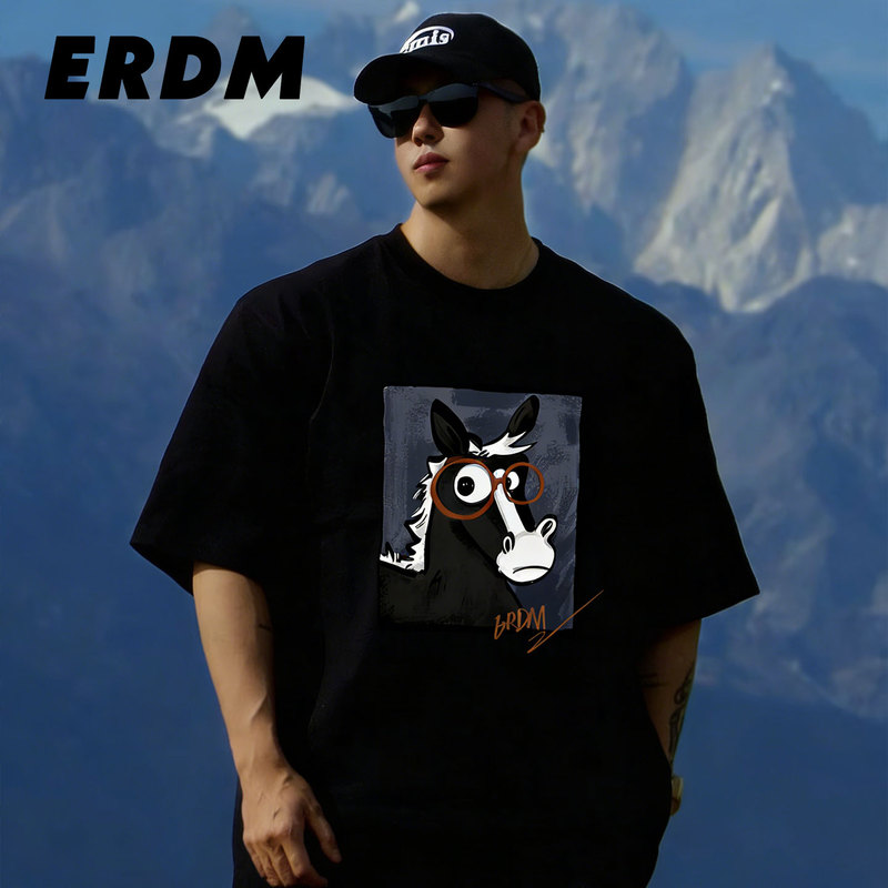 Erdm Trendy Brand 2026 Spring/Summer Year of the Horse Zodiac Year Loose Fit Crew Neck Couple Short-Sleeve T-Shirt with Big-Eyed Donkey Print