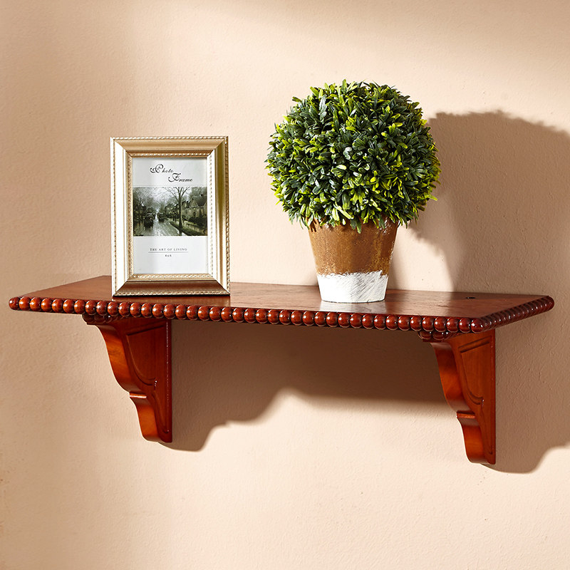 Wall-mounted bedroom partition rack Living room TV set-top box shelf solid wood shelves punched decorative frame