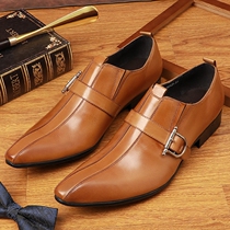 European version of the British leather buckle business dress shoes Korean version of the trend of casual pointed hair stylist breathable mens shoes