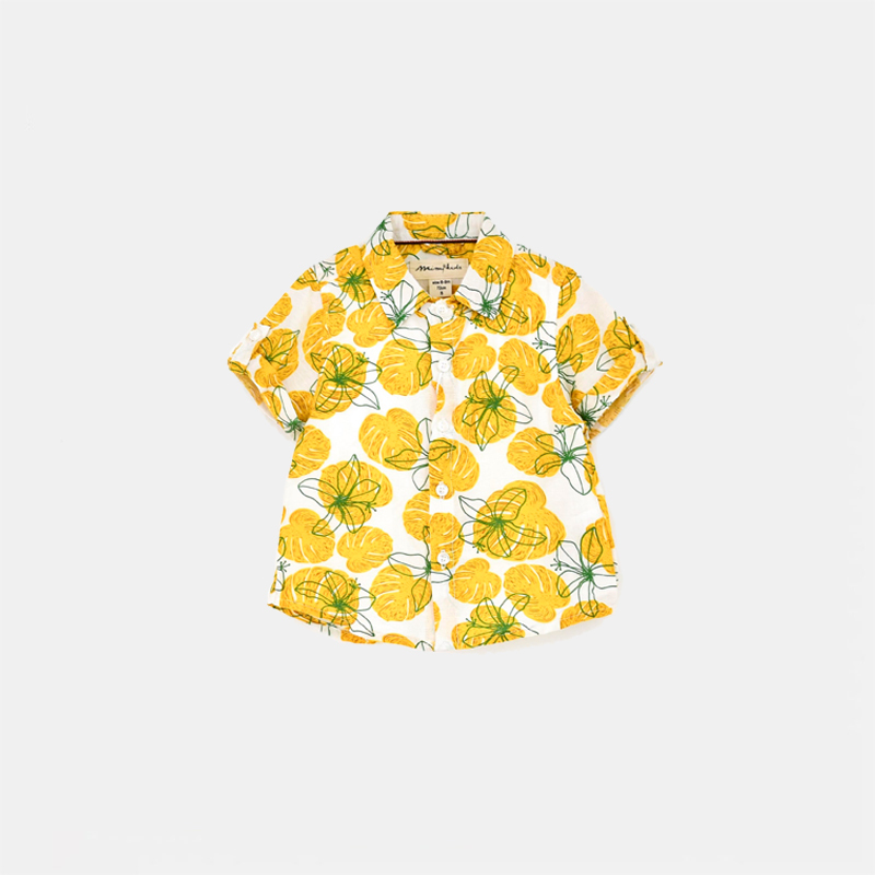 Summer Boys' Floral Shirt Korean Style Short-Sleeved Top New Hong Kong Style Seaside Vacation Beach Wear Baby Shirt Mimy