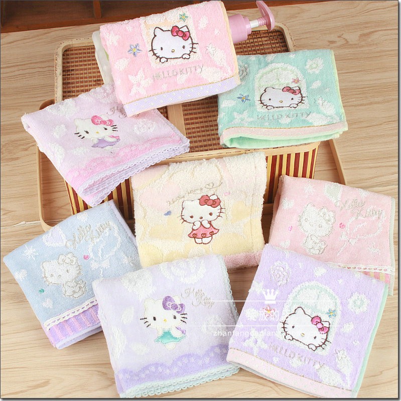 Hot sell recommended export Japanese original simple cotton cut cut cute cartoon Katty cat square towel handkerchief