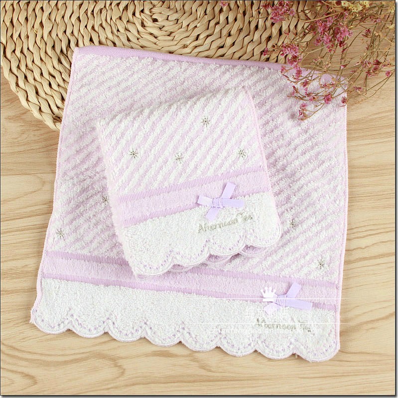 Recommended foreign trade original simple cotton jacquard wave side lady style afternoon tea pink small square towel handkerchief soft absorbent water