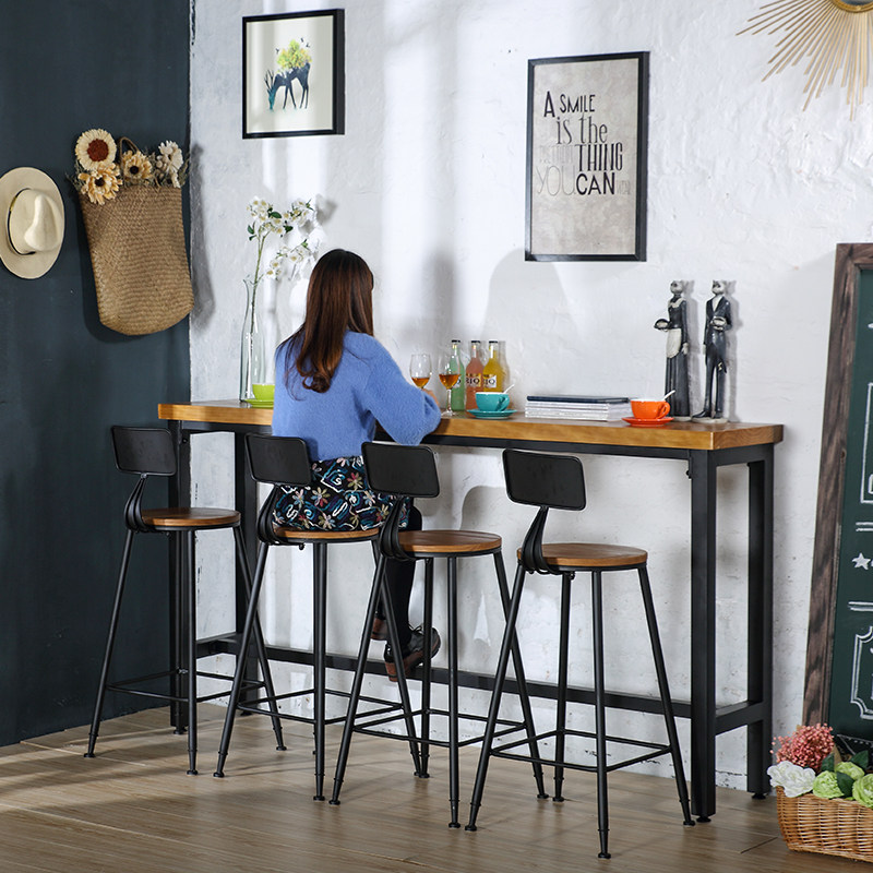Bar Table Minimis Wall Modern Bar Table Chairs Combined Cafeterie Solid Wood High Foot Table Milk Tea Shop Window Side Table