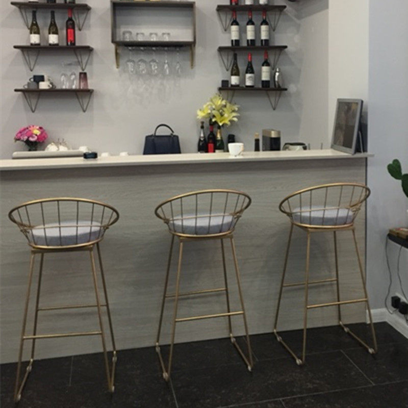 Nordic wrought iron bar chair Golden creative high chair American bar stool chair bar chair hollow modern high stool
