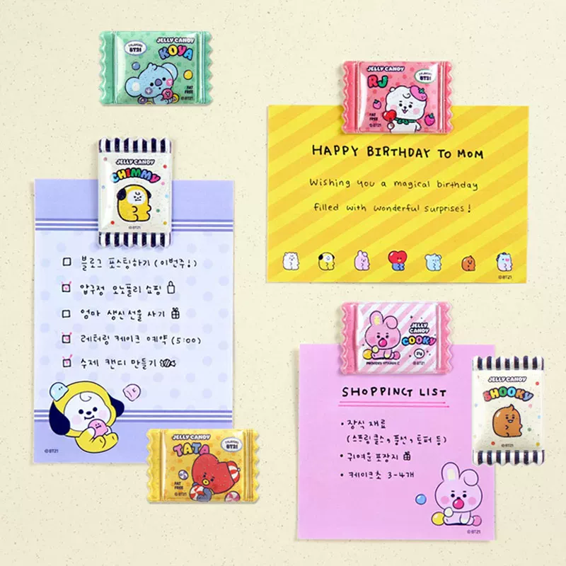 BT21 BTS candy серия холодильник стикер магнит мультфильм сообщение белая доска хранение декоративная наклейка 3 набора