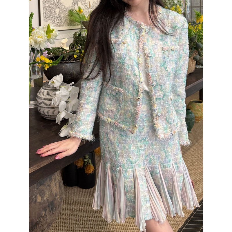Yumura Saravivi Monet Light Realm Imported Printed Tweed Super Fairy-Like Chanel-Style High-End Fashion Suit for Women