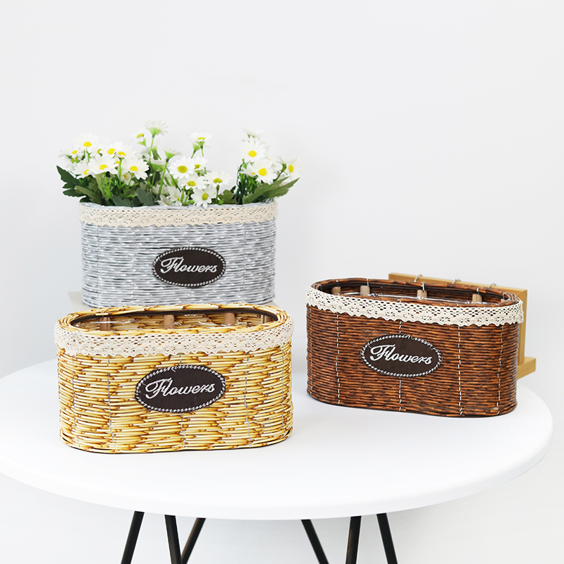Imitation vine choreography oval flower pot flower basket livingroom decoration containing green plant flower pot imitation bamboo chiche flower boutique flower shop inserts flower basket-Taobao
