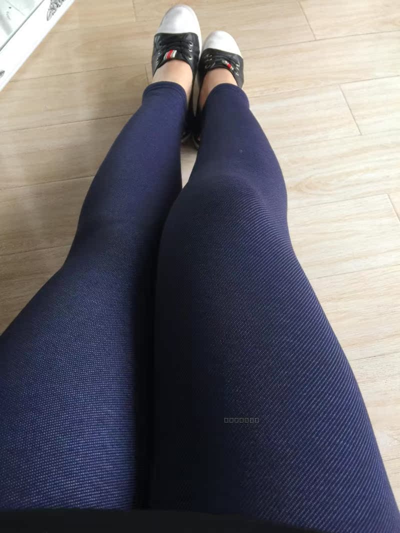 Thêm mã denim giả lớn cộng với phân bón tăng 200 kg chất béo mm mùa thu và mùa đông cộng với quần legging nhung dày eo cao 300 kg nữ áo thun nữ form rộng