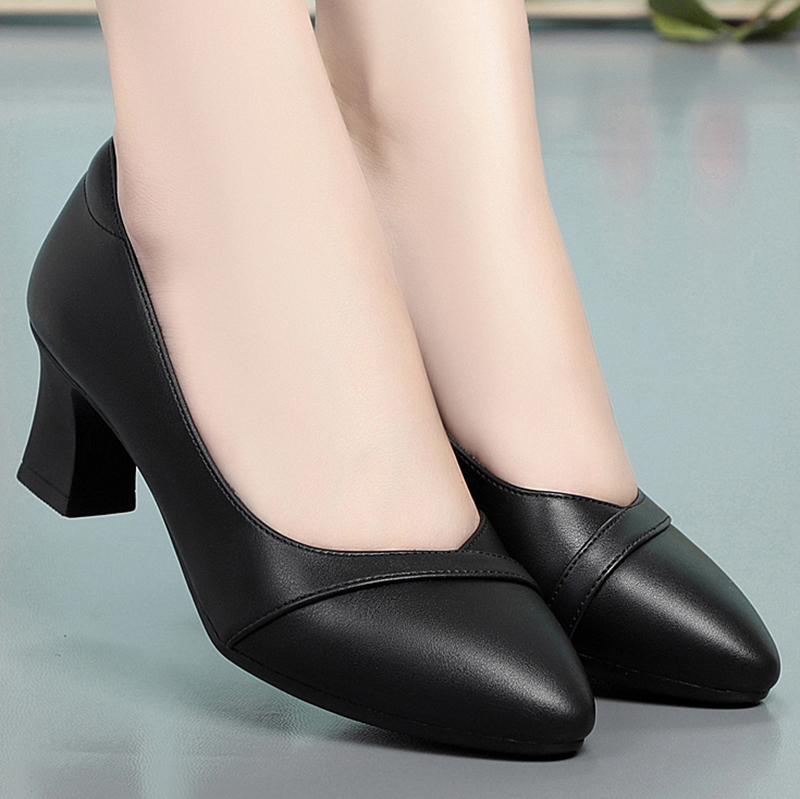 Soft-Soled Stewardess Work Shoes, Women's Shoes, Workwear Interview Formal Wear, Black High-Heeled Flats, Scoop Shoes, Women's Leather Shoes, Spring & Fall