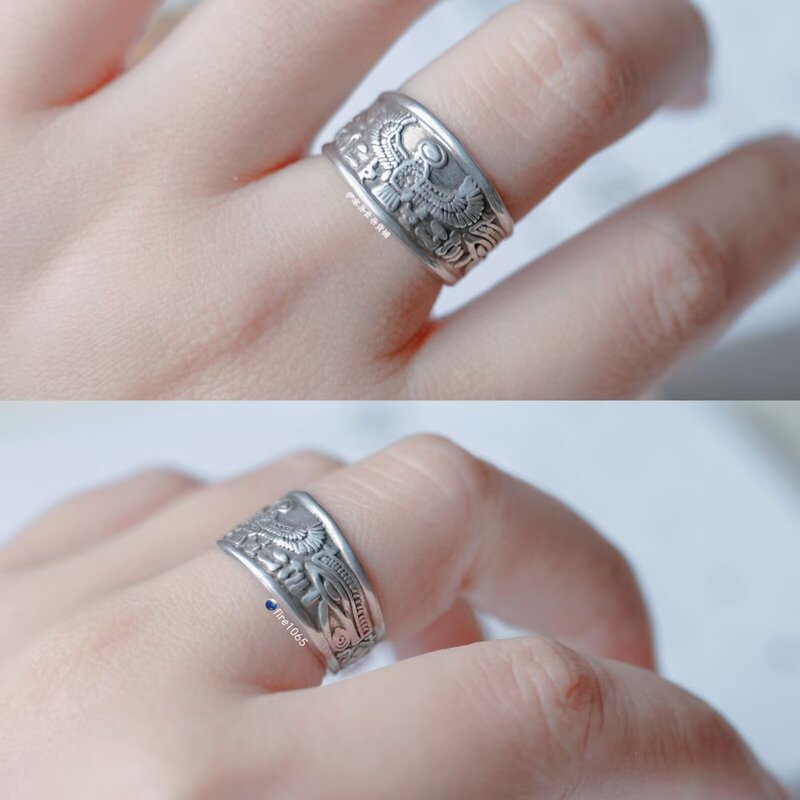 Egyptian Silver Jewelry︱Sun God Ra, Small Eagle, Eye of Horus, Sacred Scarab Sterling Silver Ring, Adjustable Size Egyptian Silver Jewelry︱Sun God Ra, Small Eagle, Eye of Horus, Sacred Scarab Sterling Silver Ring, Adjustable Size