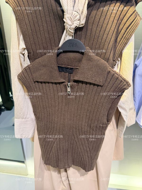 September Zara Domestic Purchasing Agent Women's Clothing Sleeveless Lapel Zipper Ribbed Knit Vest 6771204 700