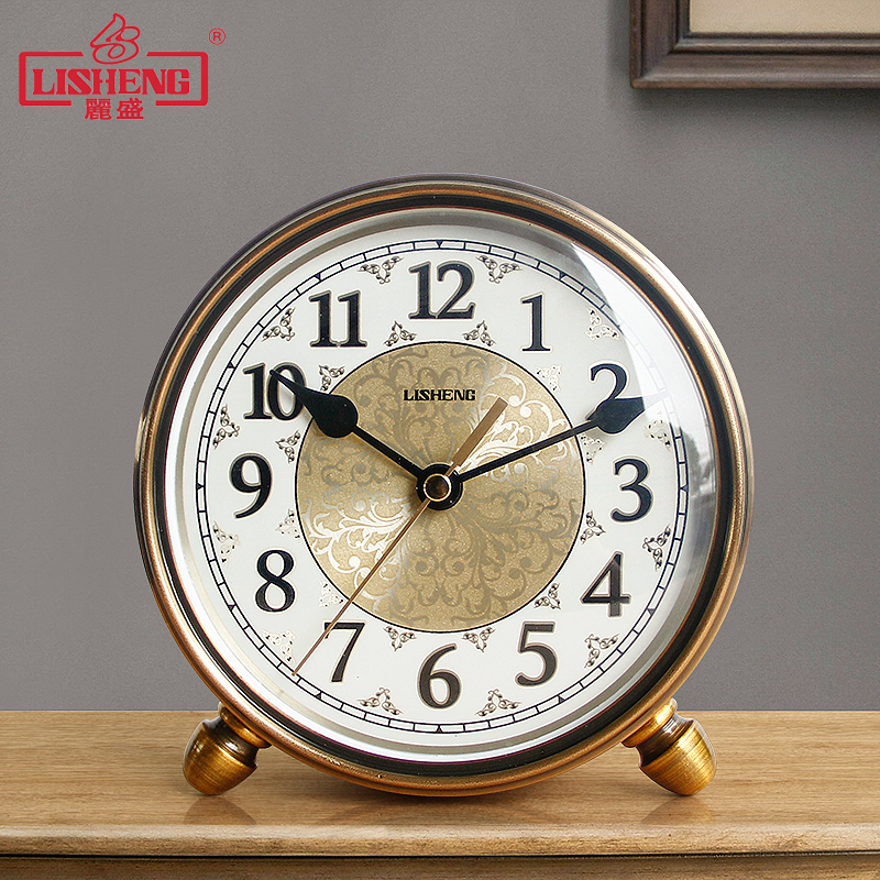 Lisheng vintage metal table clock Silent living room desktop clock ornaments European table clock Desktop bedroom creative clock