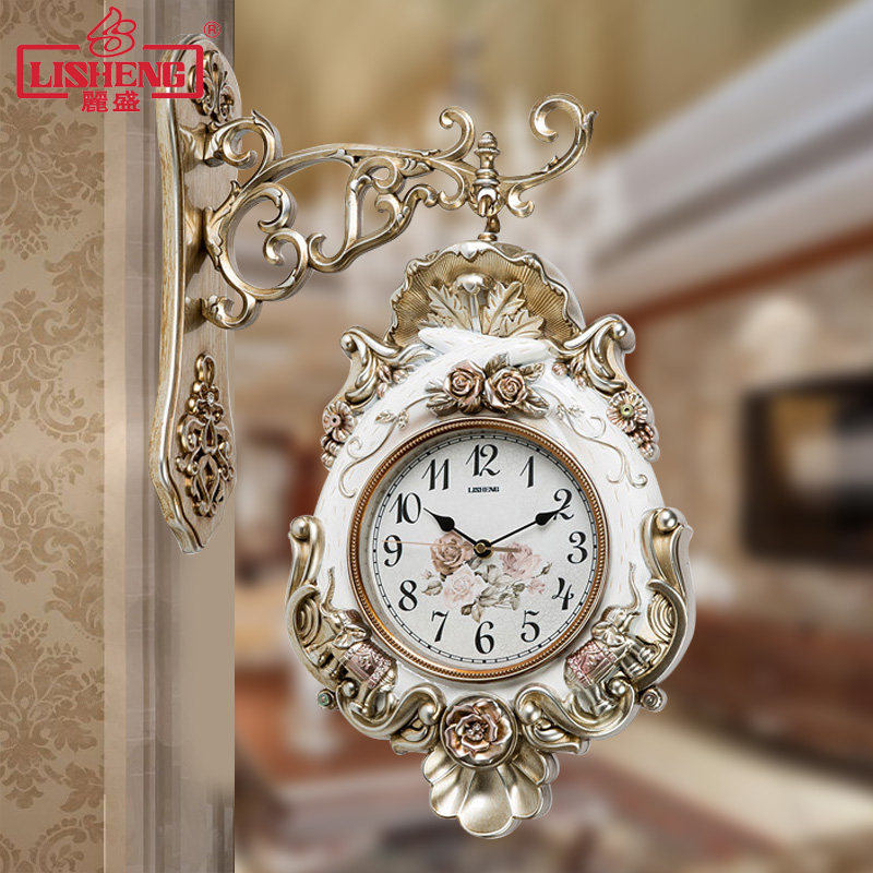 Lisheng European-style double-sided clock living room mute wall clock quartz clock pastoral creative clock retro creative home decoration