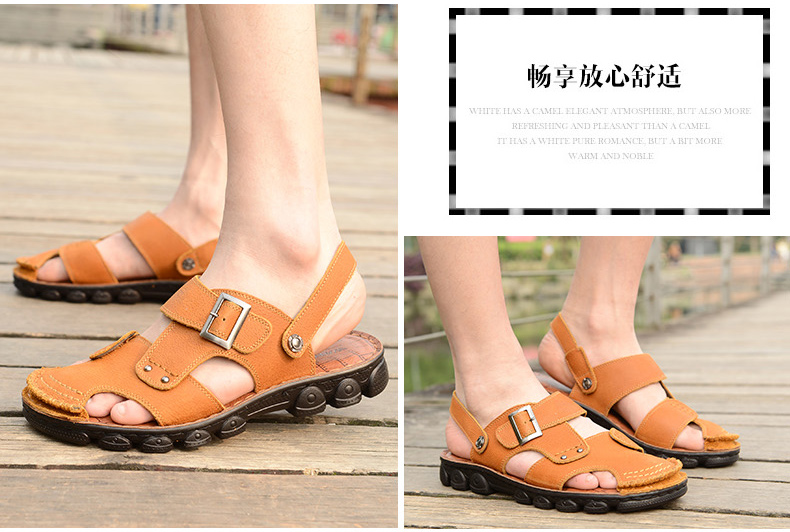 Muốn mùa hè da nam dép Baotou giày đi biển nam chống trượt mềm dưới đáy giày nam trung niên sandal nam da bò