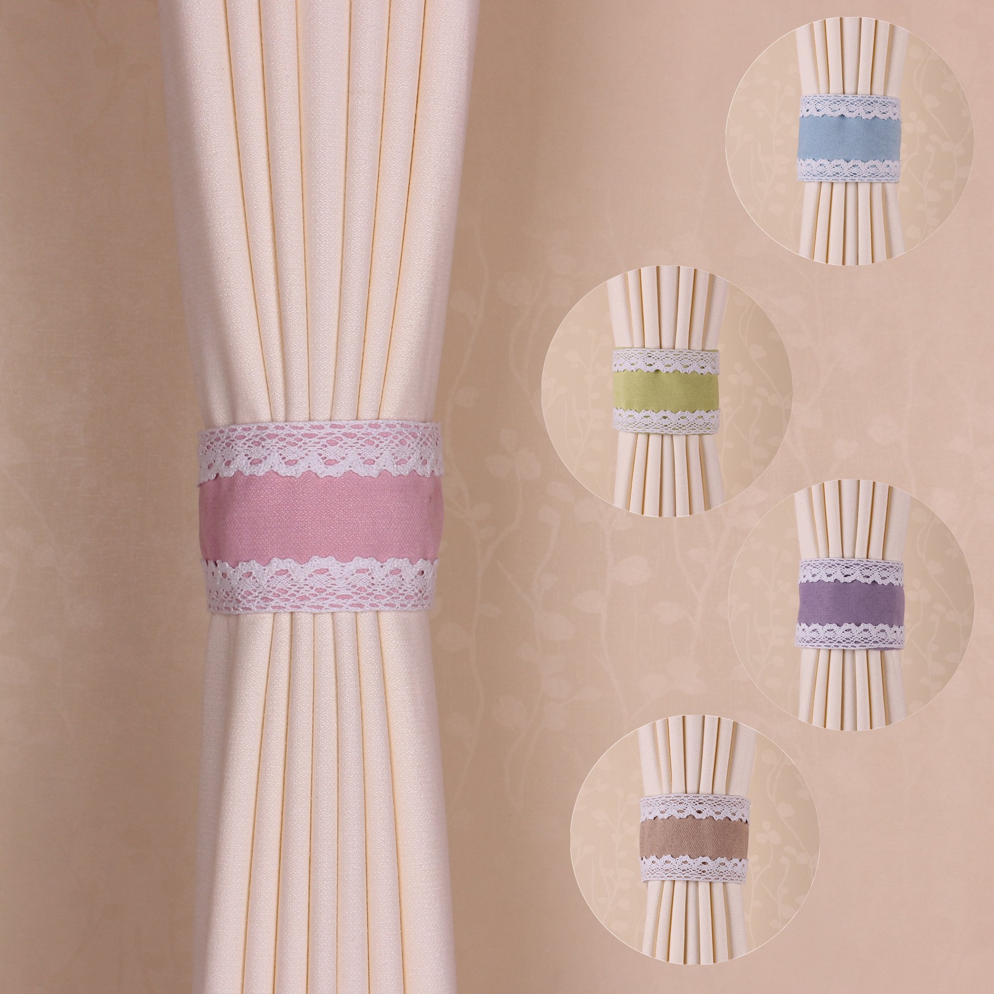 (A pair of 2)Hand-sewn lace flannel creative curtain strap Cable tie Magic curtain buckle