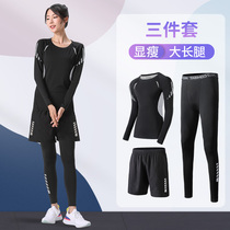 Fitness clothes set womens quick-drying large size leggings long sleeve running clothes sports five-point shorts training clothes room