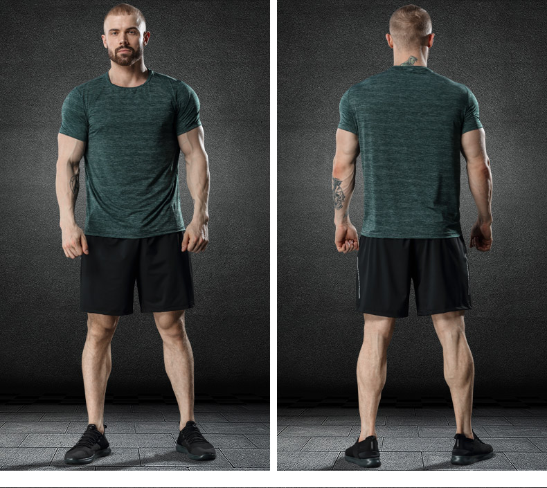 Bộ đồ thể thao nam Băng lụa khô nhanh Quần short áo thun mùa hè thoáng khí chạy bộ quần áo co giãn thể dục phù hợp với áo hai dây - Thể thao sau quần áo thể thao nam cao cấp