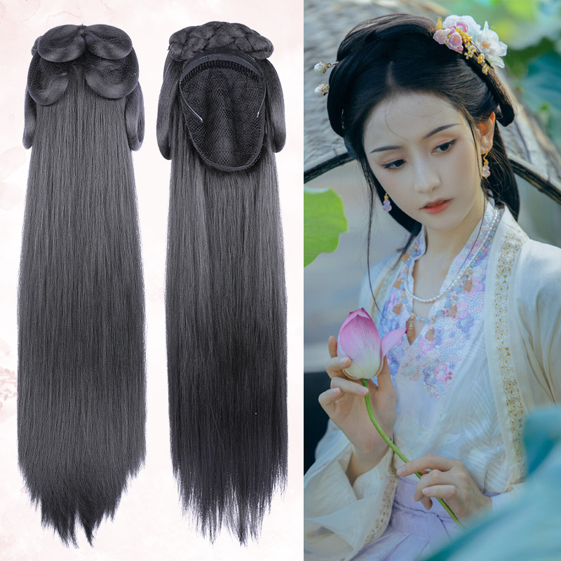 Hanfu Wig Hair Bag Hair hair Hair Stirrup Hair Stirrup Woman Long Straight Hair Type of lazy man Ancient style Ancient Style with half hair set full hair-Taobao