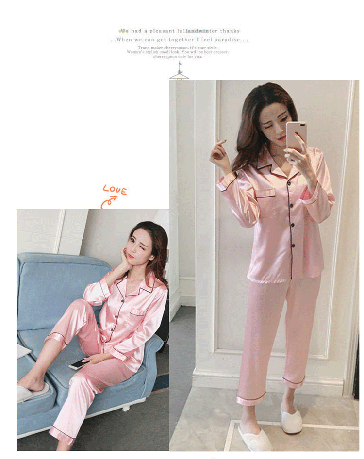 Bộ đồ ngủ nữ mùa thu chất béo mm200 kg lụa dài tay cộng với phân bón lỏng có thể được mặc bên ngoài bộ đồ lụa hai mảnh mô phỏng XL đồ bộ trung niên