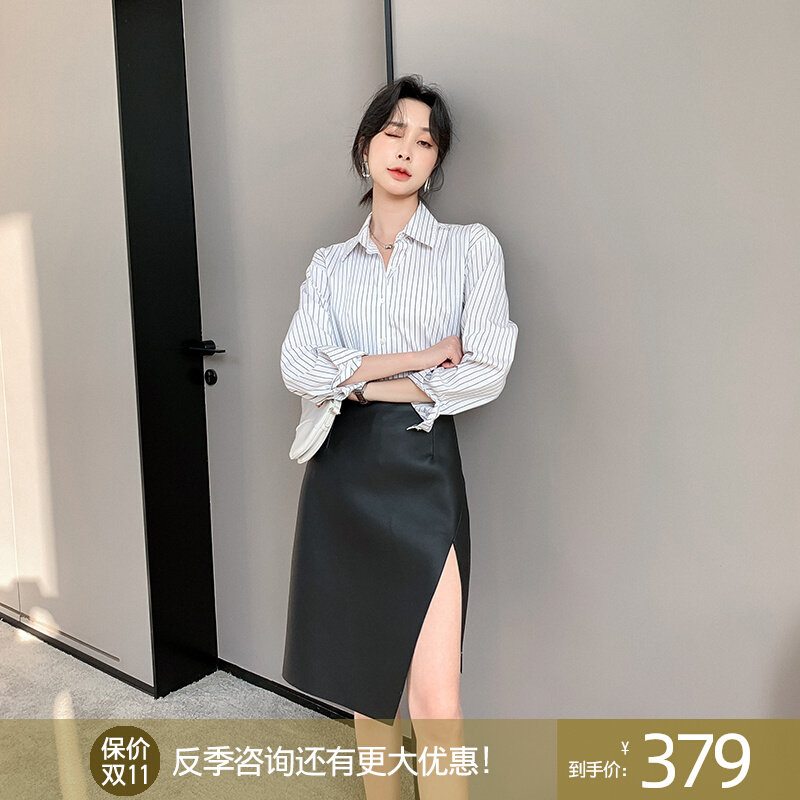 KC Home 2022 New Small Crowddesign Imported Head Layer Sheep Leather Leather Dress Sexy Open Fork Half Body Dress