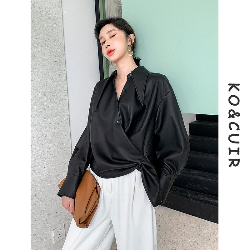 KC home designer clothes blouses 2022 new small crowdleather leather clothes female short loose sheep leather outer cover