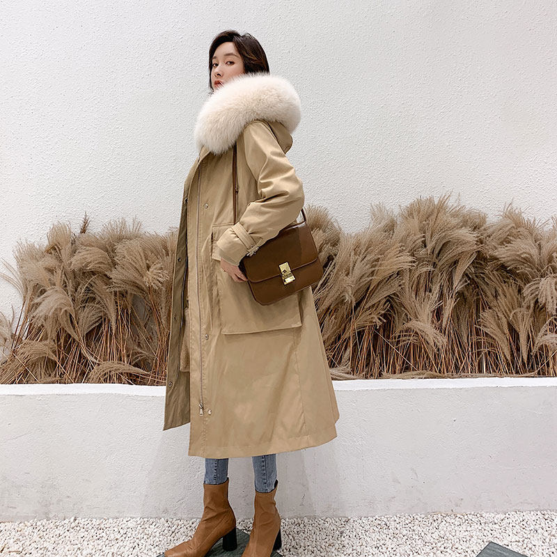 KC home 2021 new long version to overcome female detachable Rex rabbit fur grass liner fox fur collar jacket